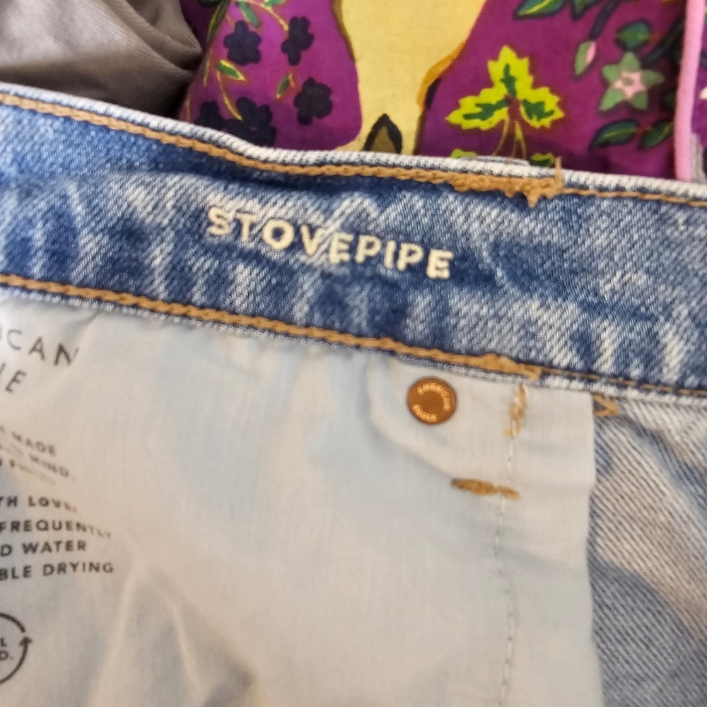 American Eagle Stovepipe Jeans Light Wash High Rise Straight Leg Strigid 12 - Picture 8 of 9